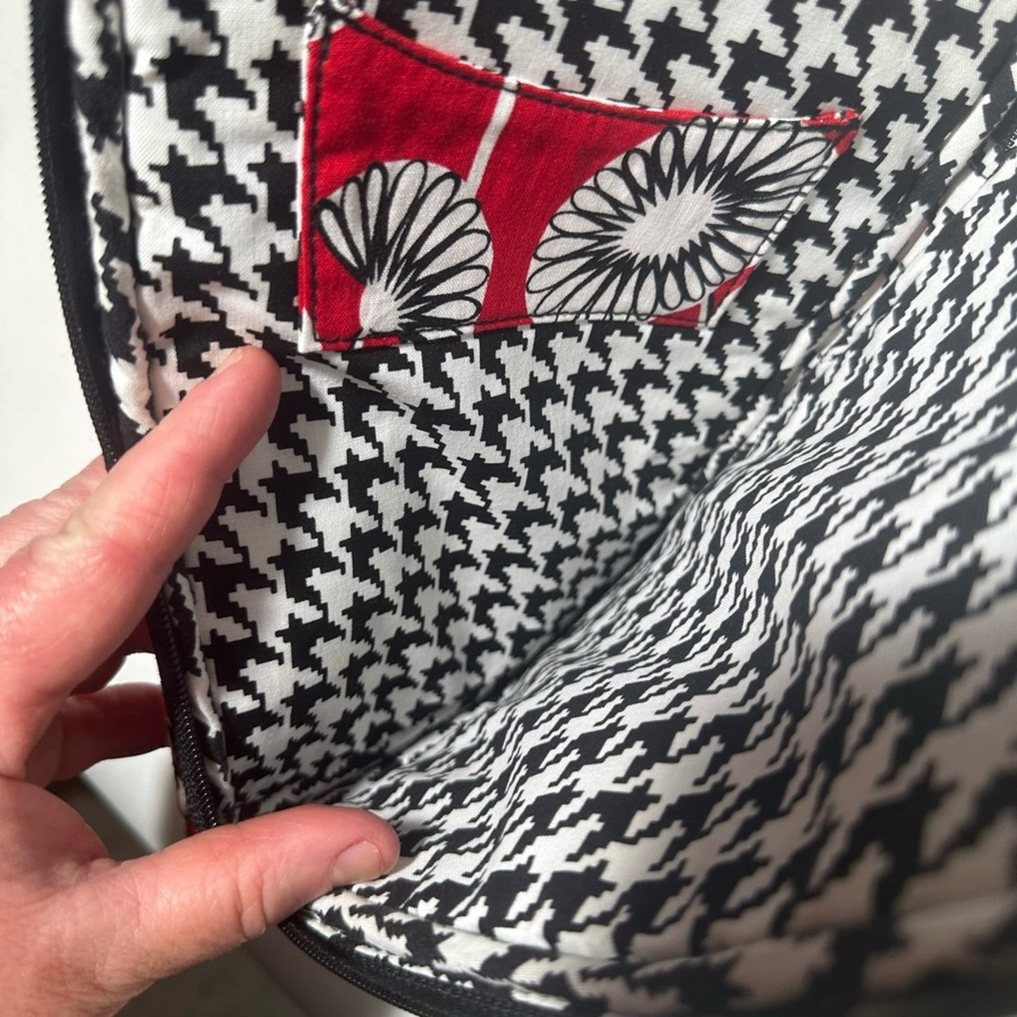 Vera Bradley Chic Houndstooth Pouch with Red Floral Accent