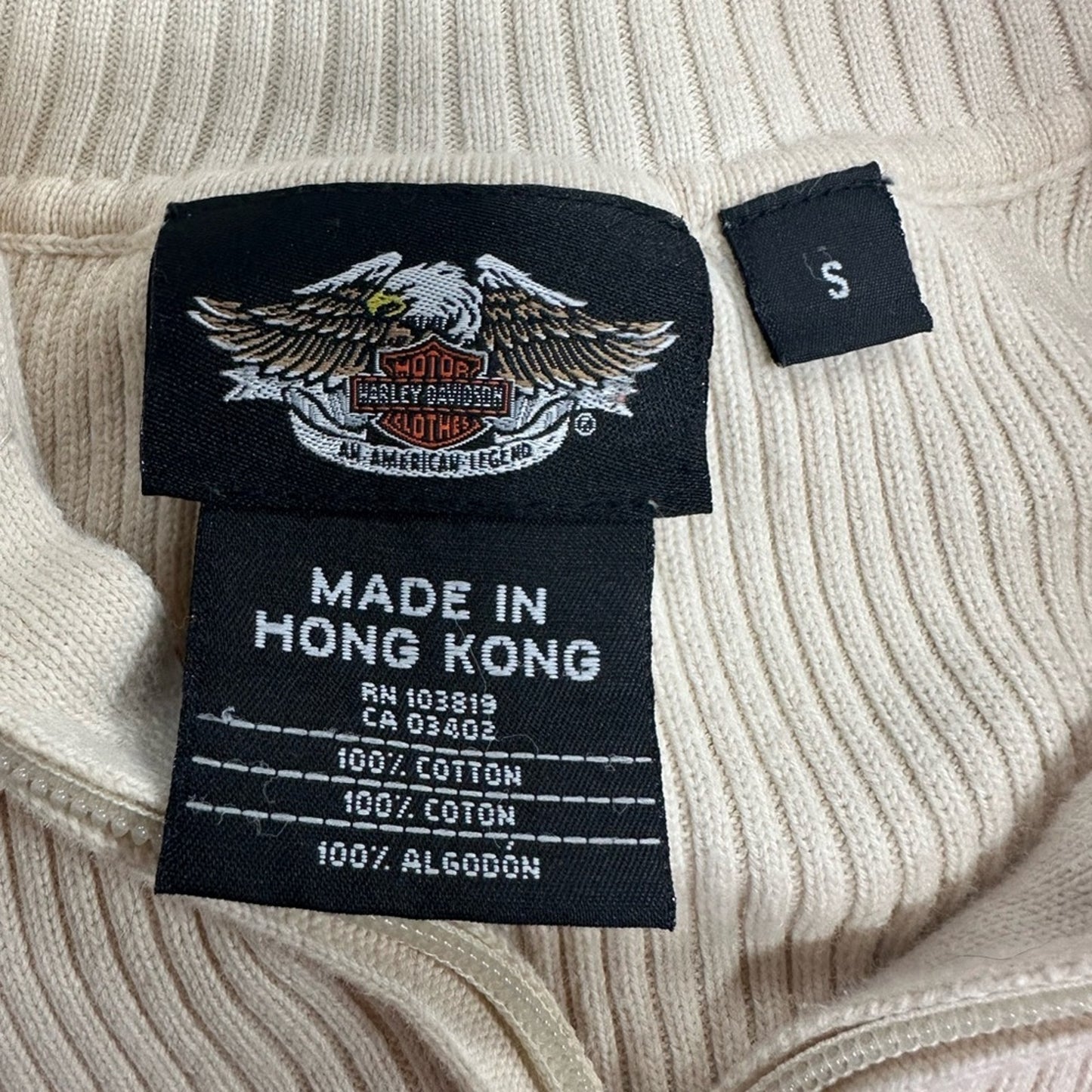 Vintage Harley - Davidson Cream Zip-Up Ribbed Jacket
