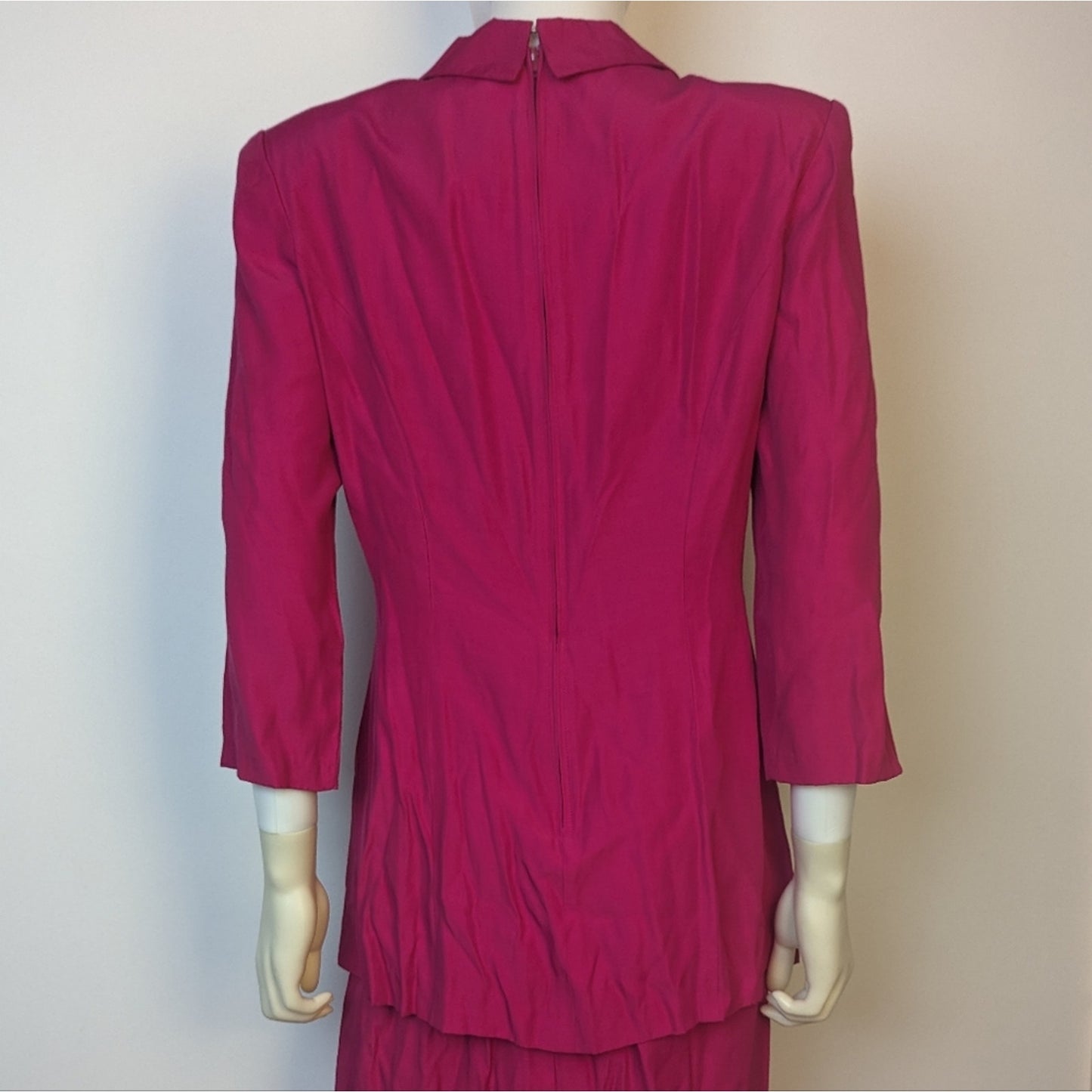 Vintage Hot Pink Puff Sleeve Dress - Medium