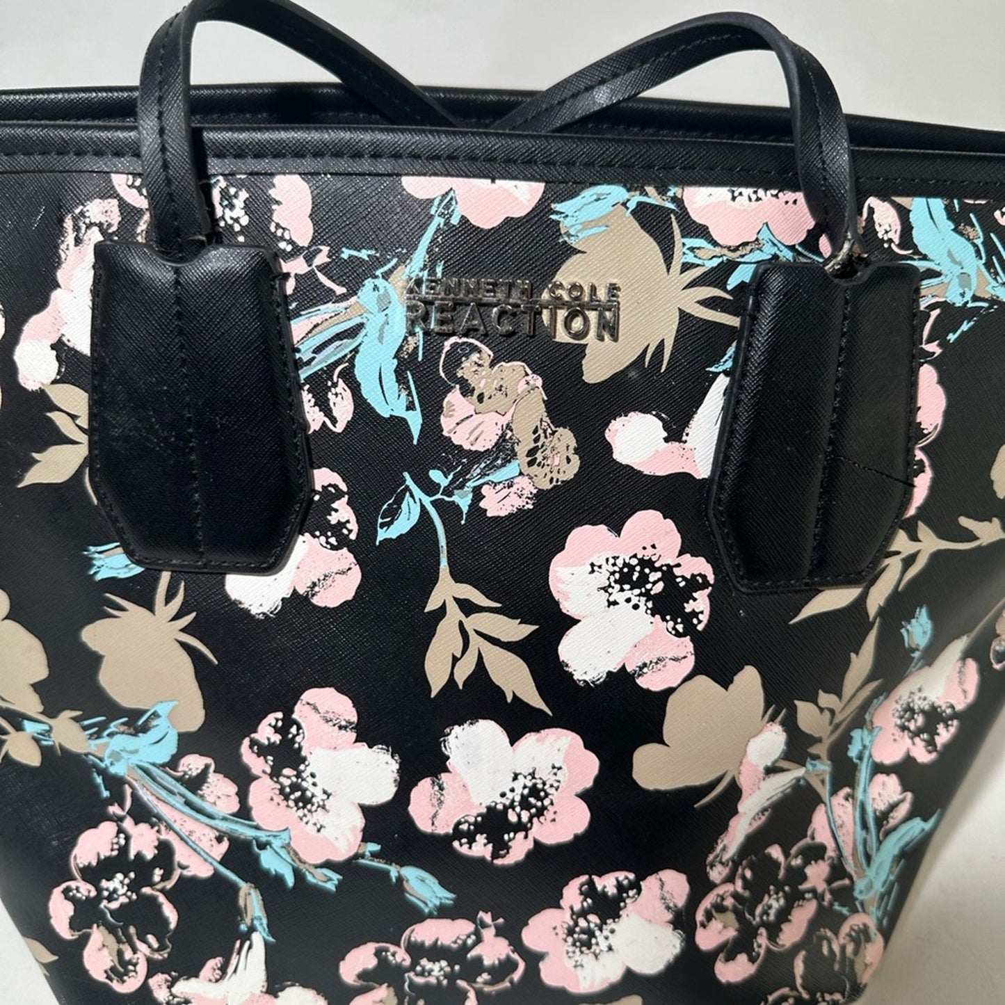 Kenneth Cole Reaction Black and Pink Floral Tote Bag