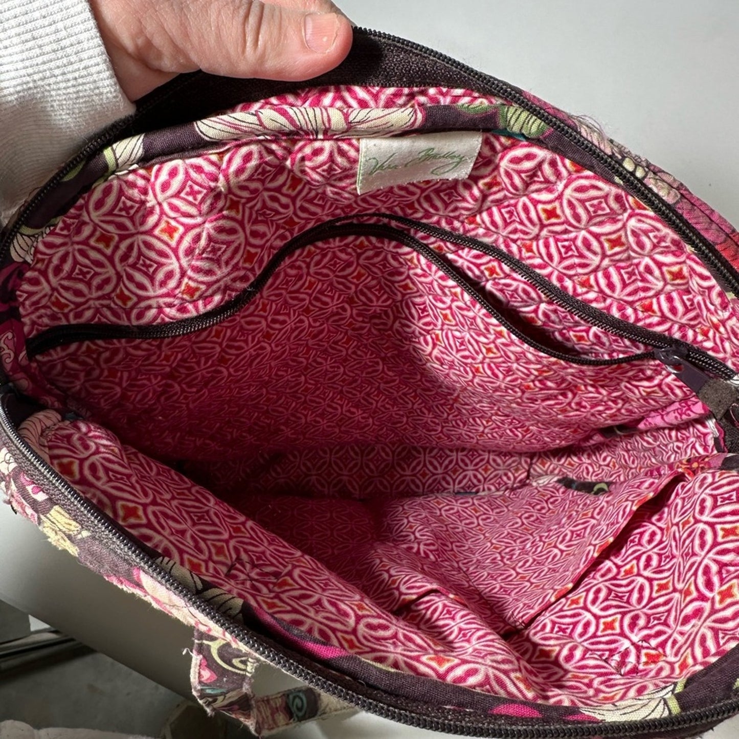 Vera Bradley Pink and Black Quilted Shoulder Bag with Floral Motif