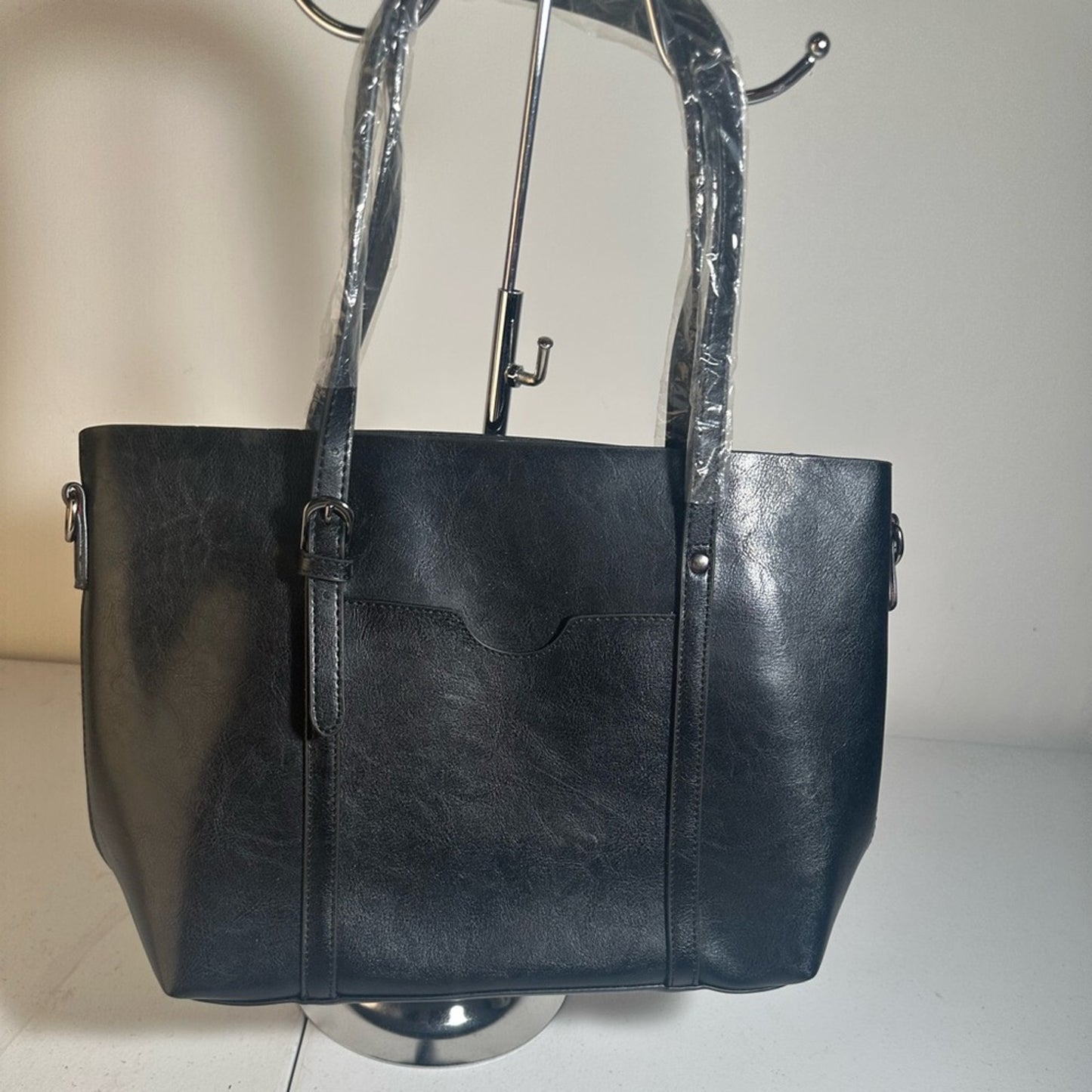 Elegant Black Leather Tote Bag