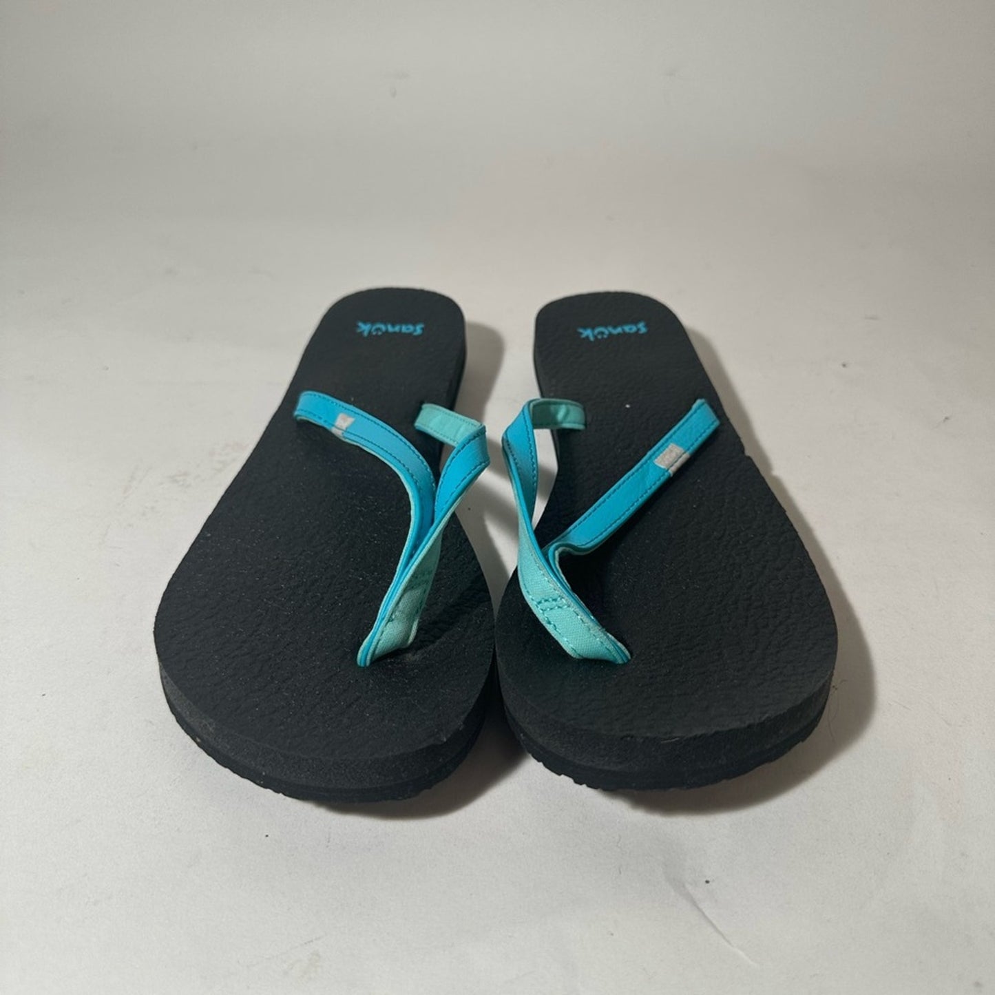 Sanuk Black and Aqua Sandals