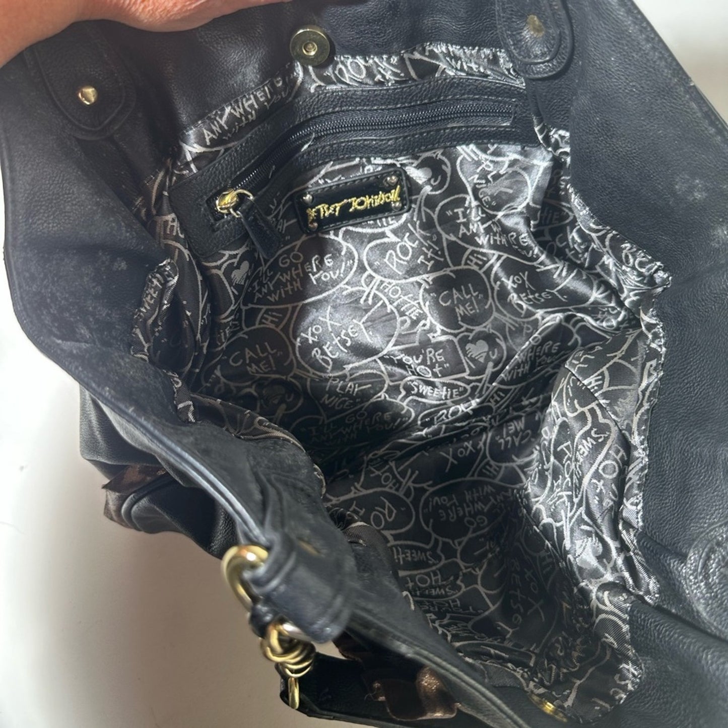 Betsey Johnson Black Shoulder Bag with Gold Hardware