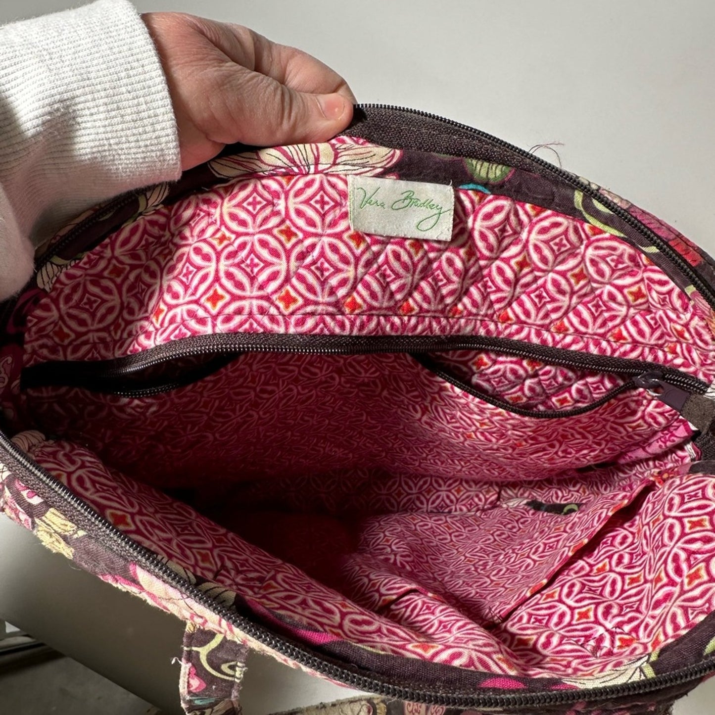Vera Bradley Pink and Black Quilted Shoulder Bag with Floral Motif