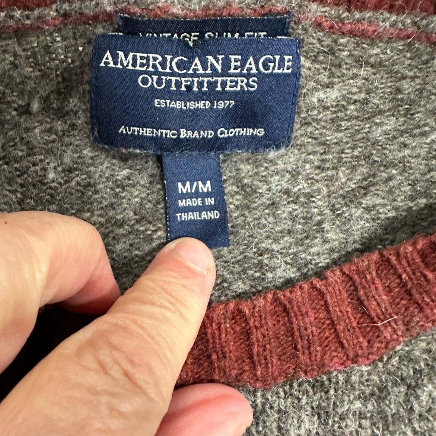 American Eagle Outfitters Red and Gray Crewneck Sweater