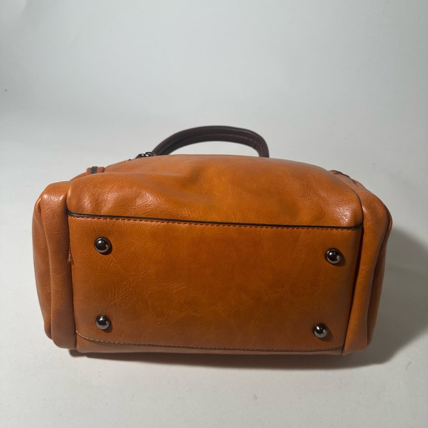 Elegant Tan and Brown Leather Satchel with Tassel Detail