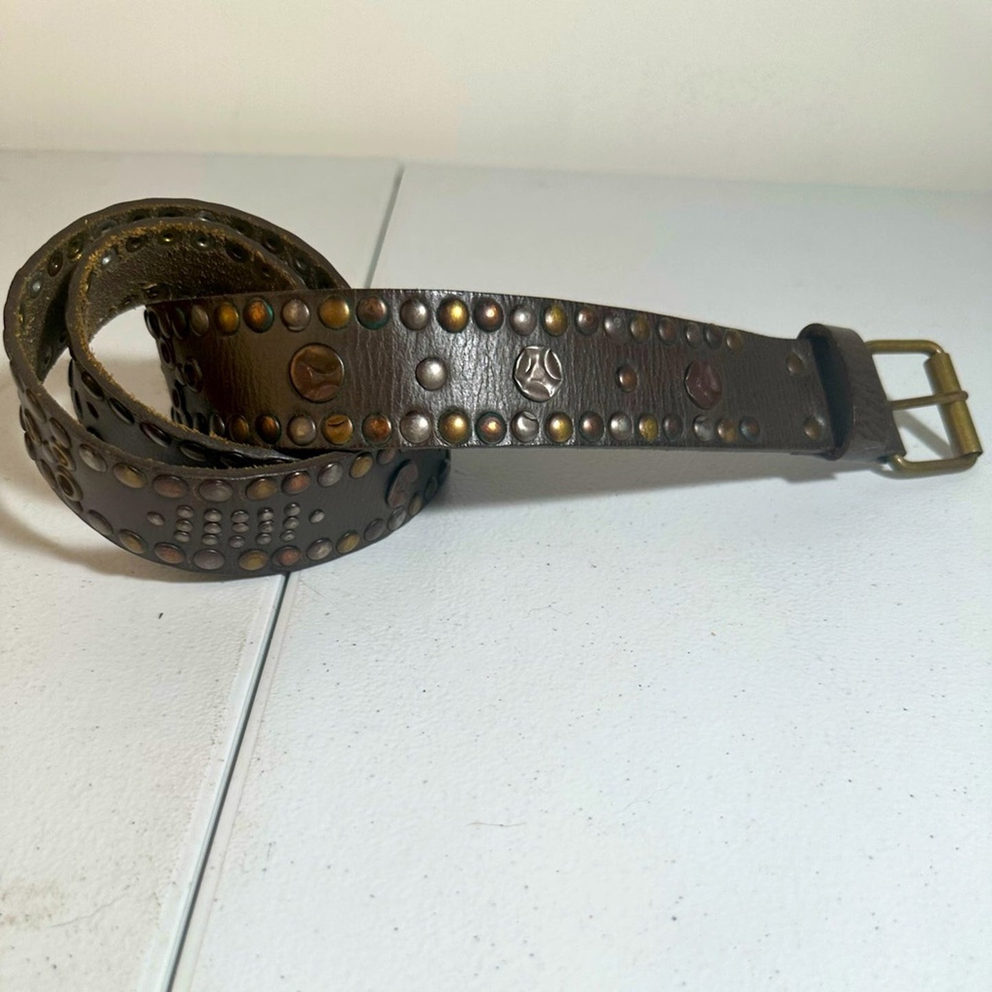 Studded Brown Leather Belt