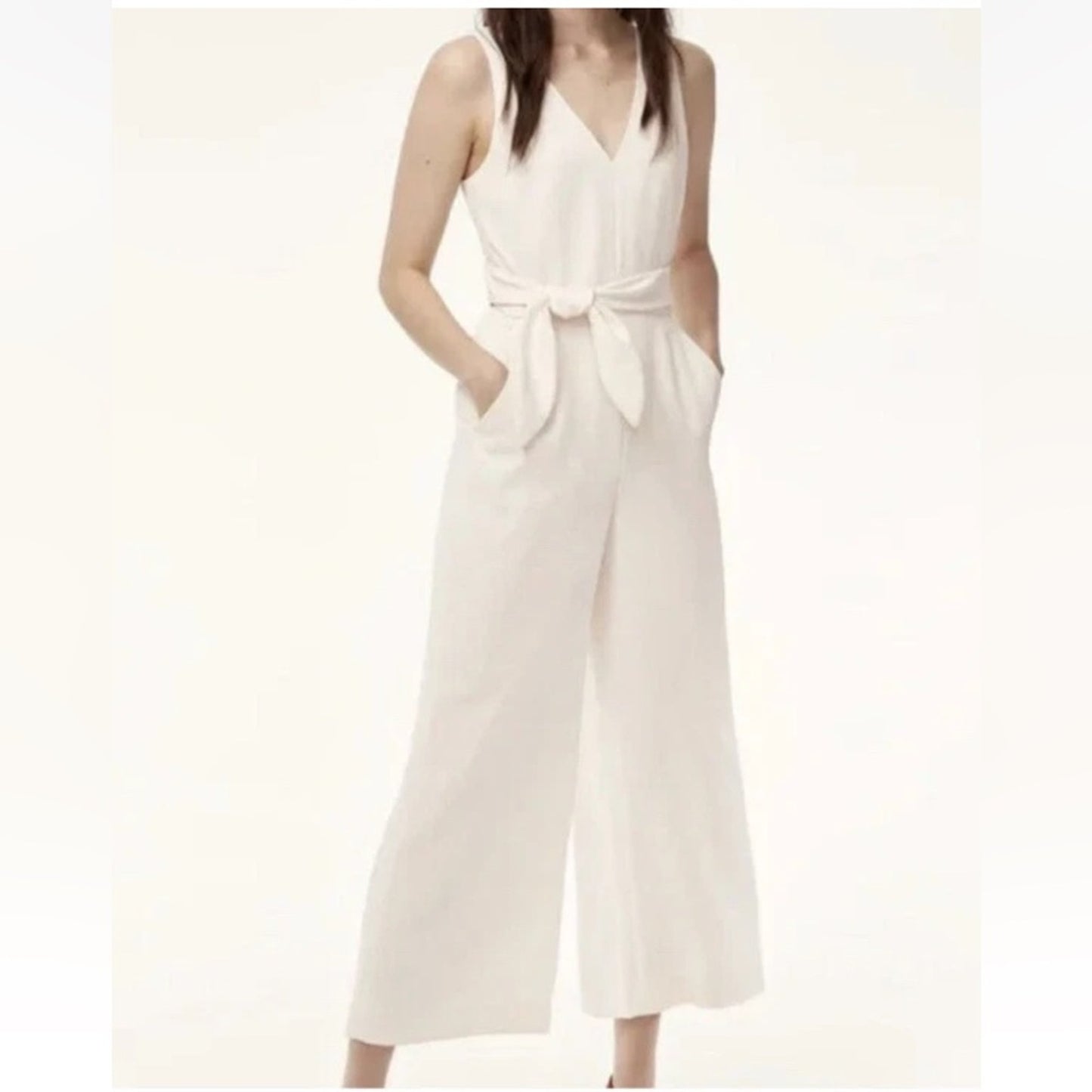 Aritzia Wilfred Cream Wide Leg Jumpsuit