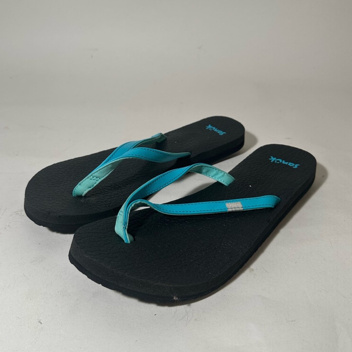 Sanuk Black and Aqua Sandals