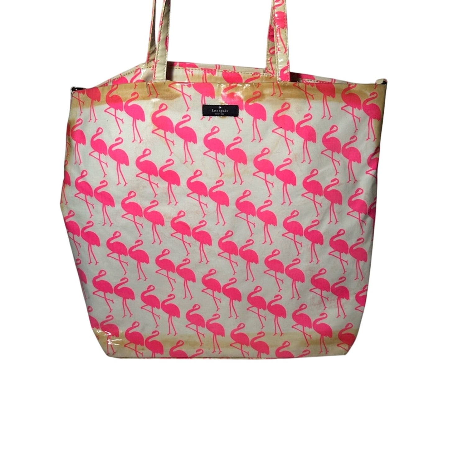 Kate Spade Pink and White Tote with Playful Flamingo Design