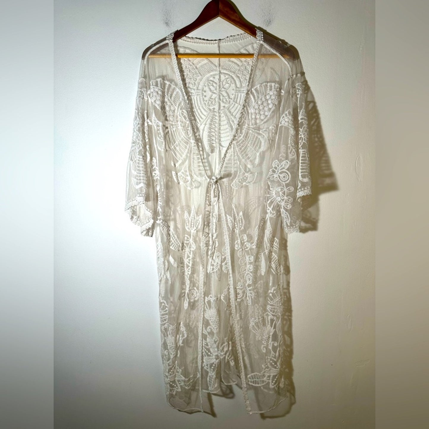 White Sheer Lace Kimono