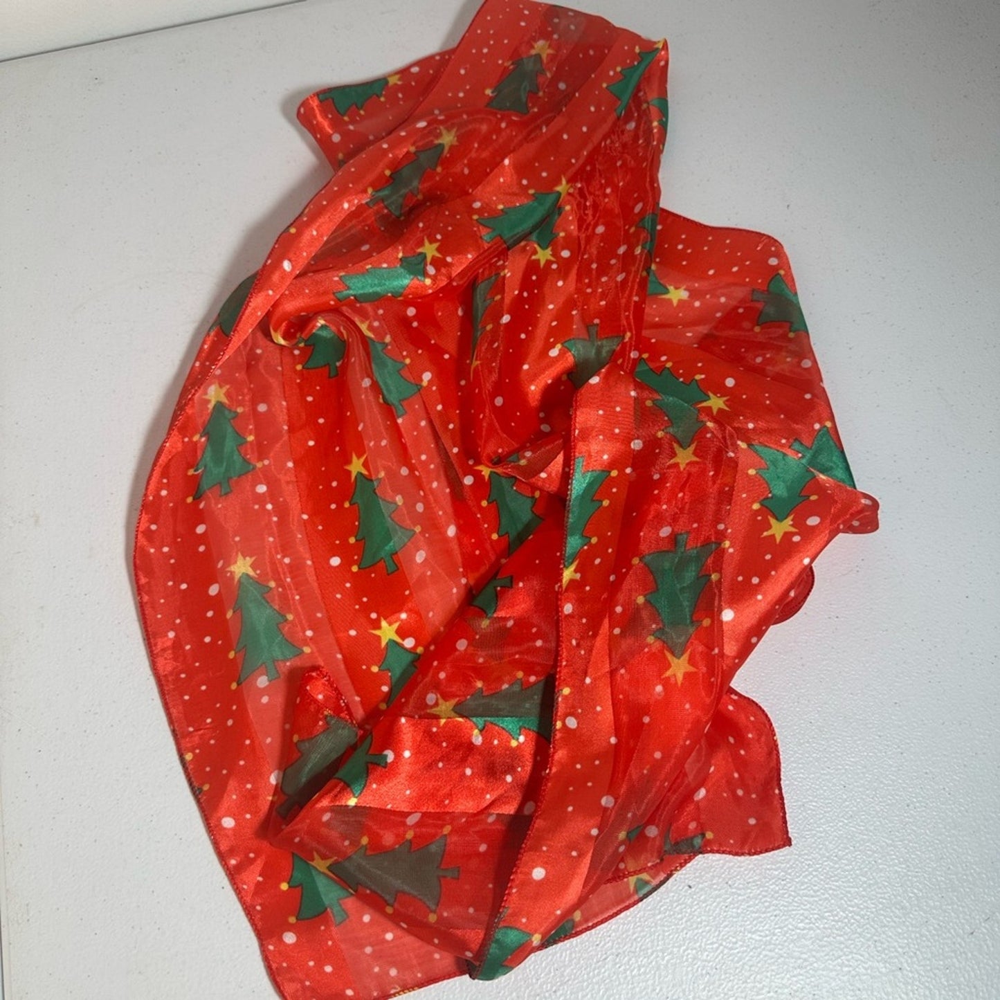 Festive Red Christmas Scarf with Tree Pattern