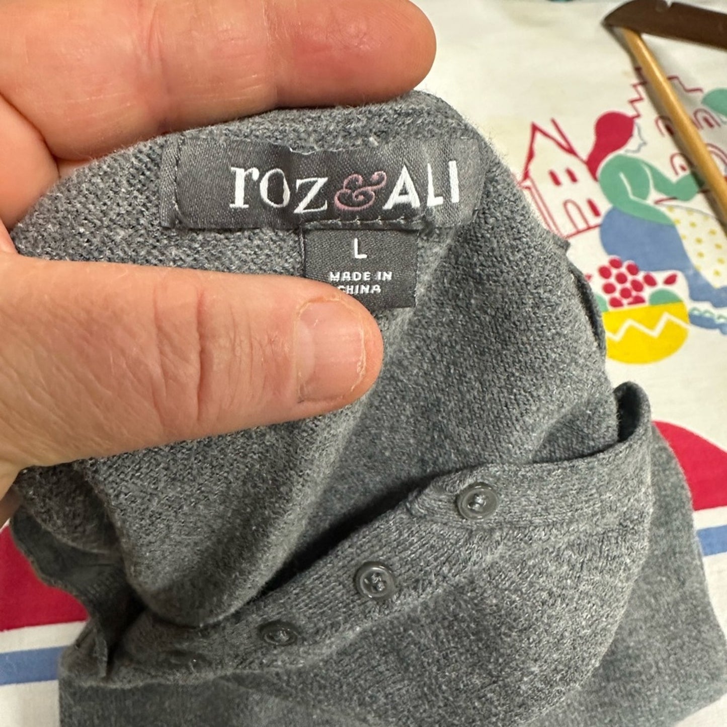 Roz & Ali Gray Long Sleeve Henley Tee