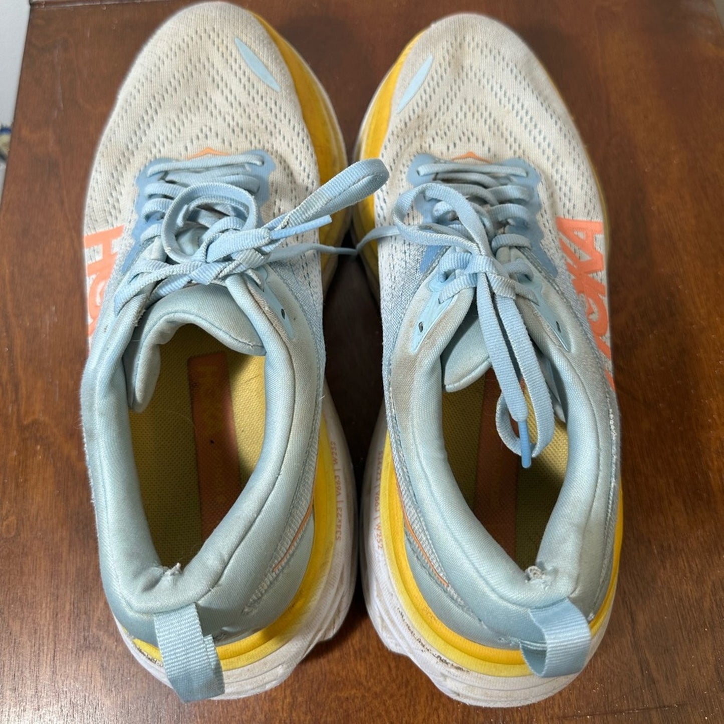 Hoka One One Shoes in Light Blue and Yellow