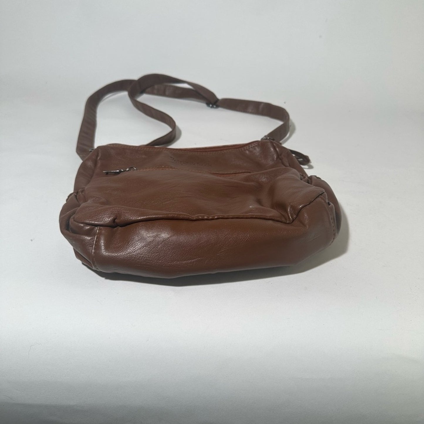 Volganik Rock Brown Leather Shoulder Bag with Slouchy Design
