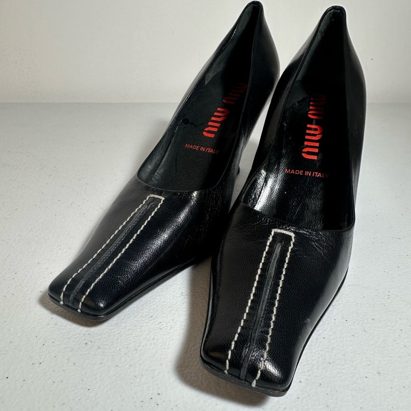 Miu Miu Black Leather Women's Kitten Heels