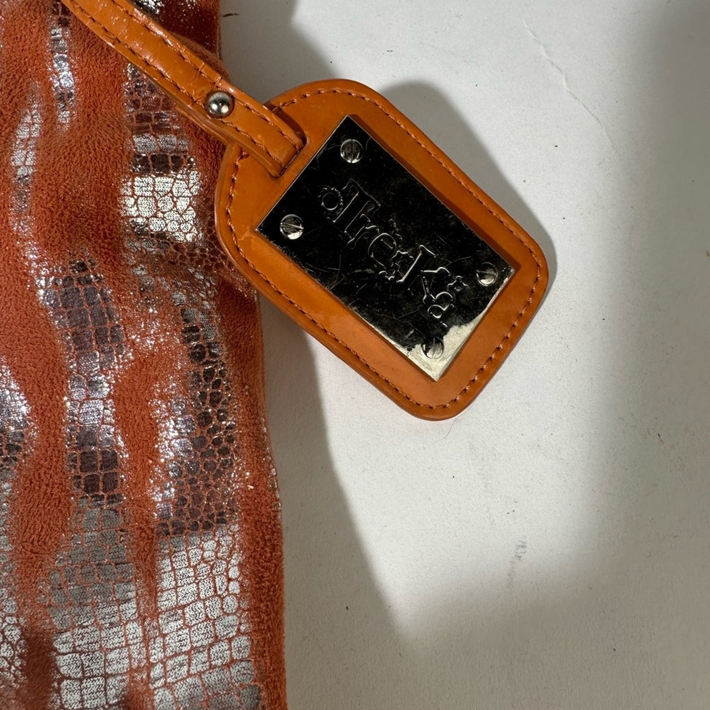 Orange and Silver Tiger Print Hobo Bag with Glossy Finish