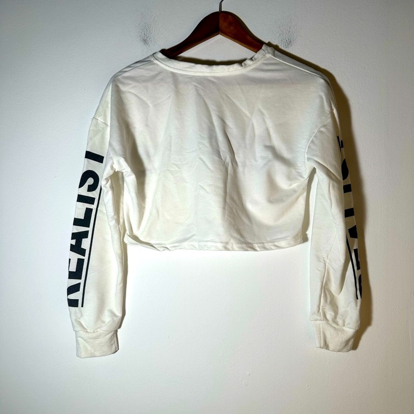 White Cropped Sweatshirt with Black Lettering