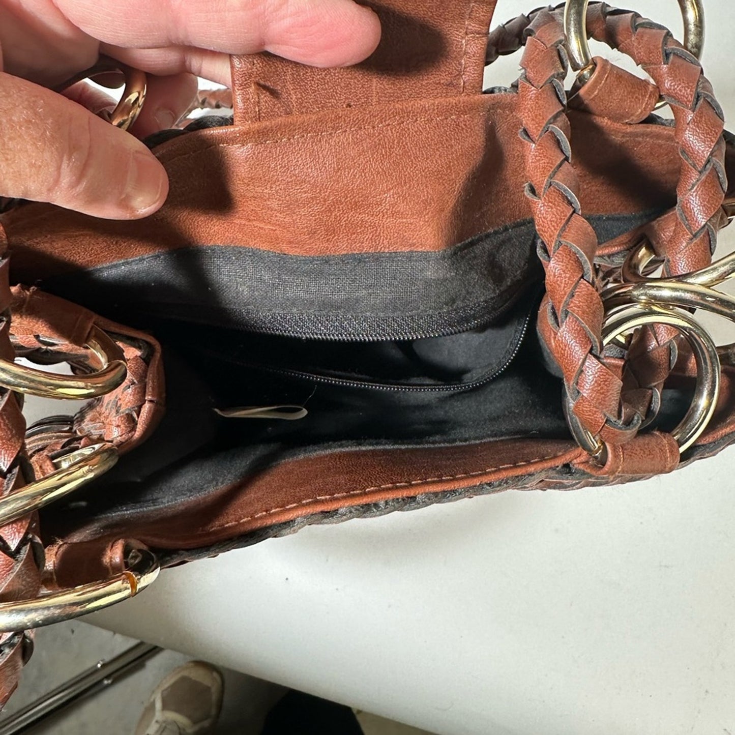 Brown Woven Leather Bag