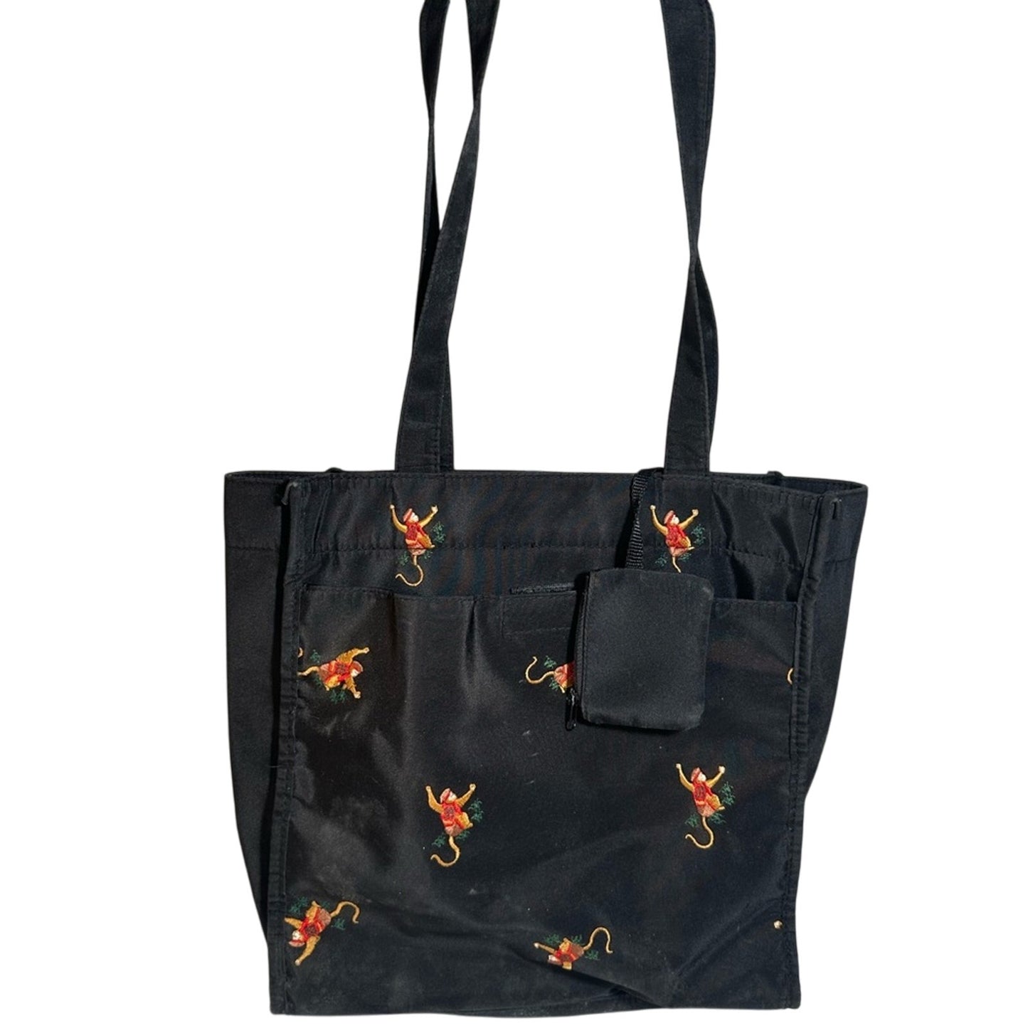 Black Tote Bag with Monkey Print