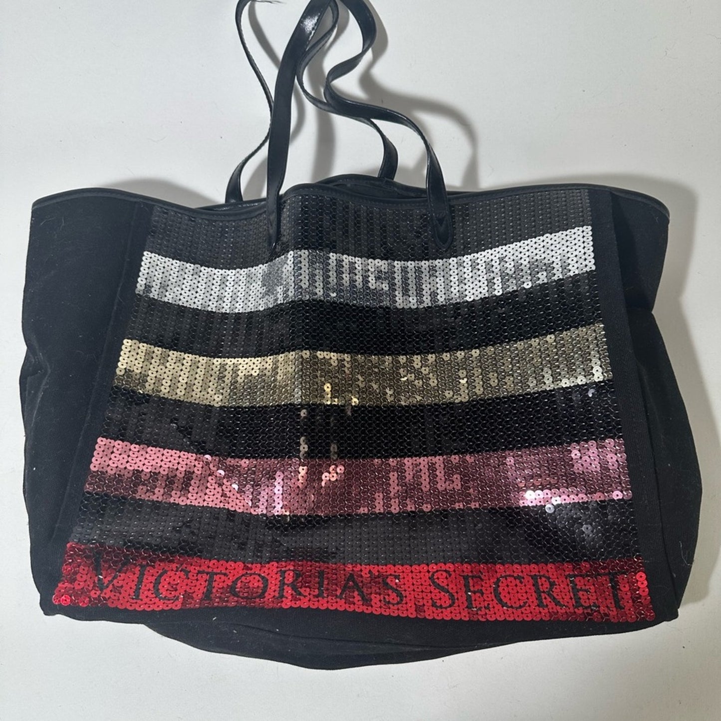 Victoria's Secret Black and Red Sequin Tote Bag