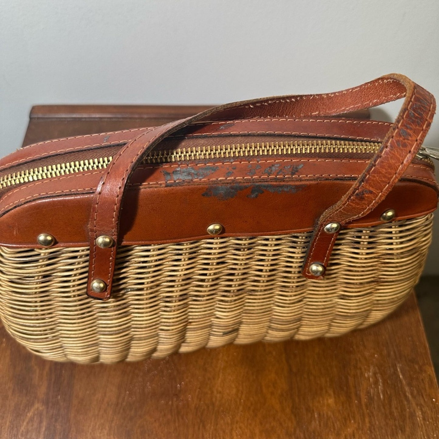 Vintage Brown Woven Leather Strap Women's Bag