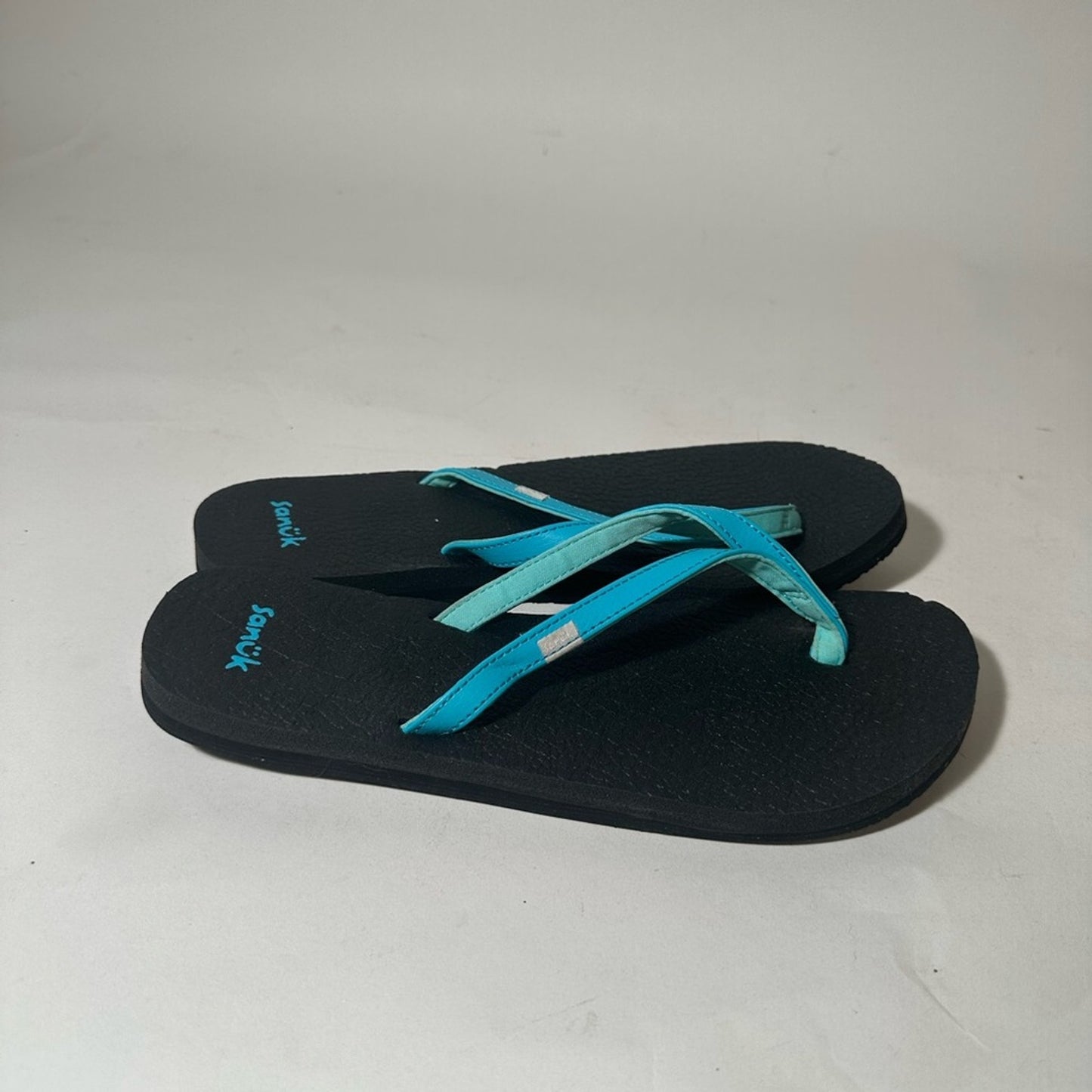 Sanuk Black and Aqua Sandals