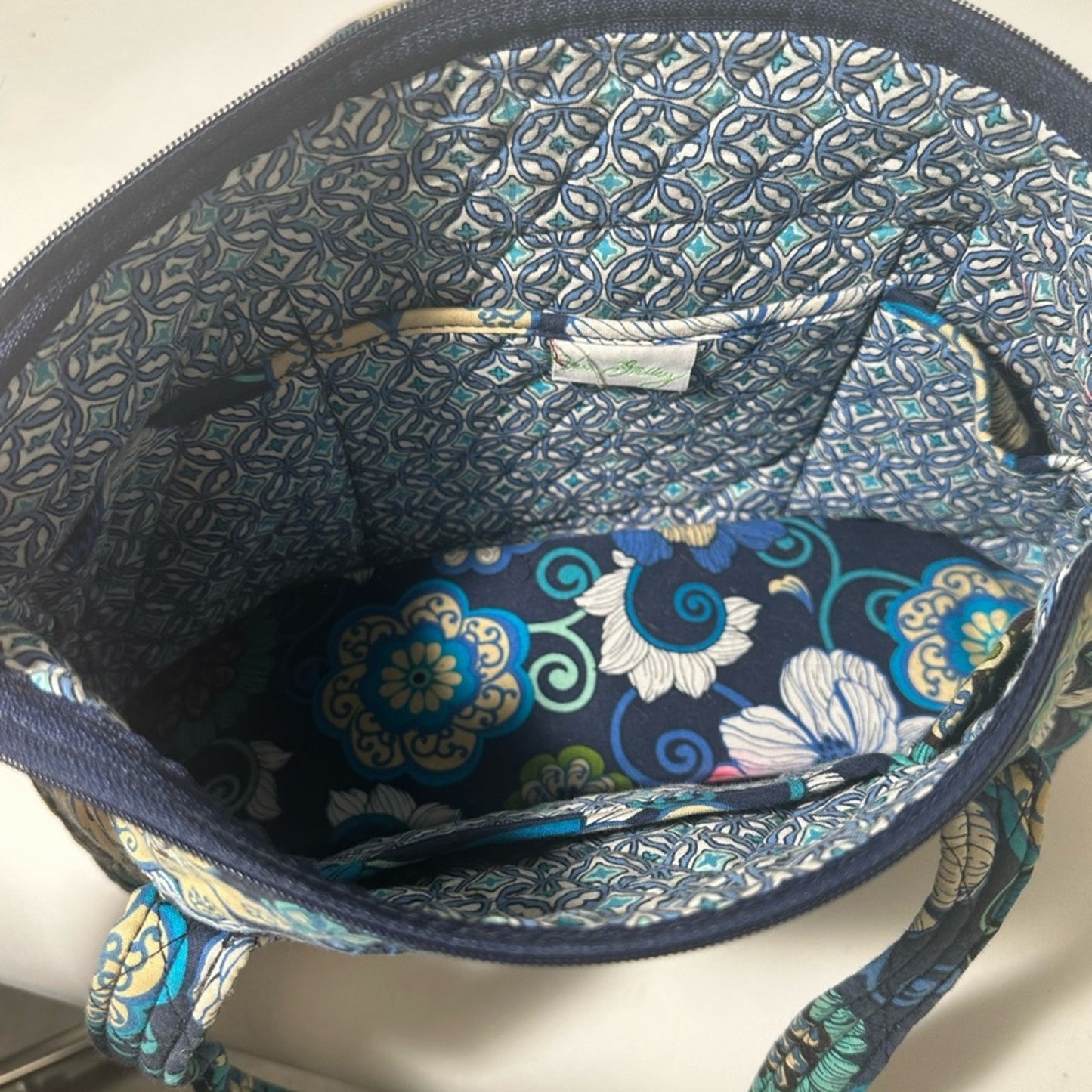 Vera Bradley Blue and Green Quilted Shoulder Bag with Paisley Design