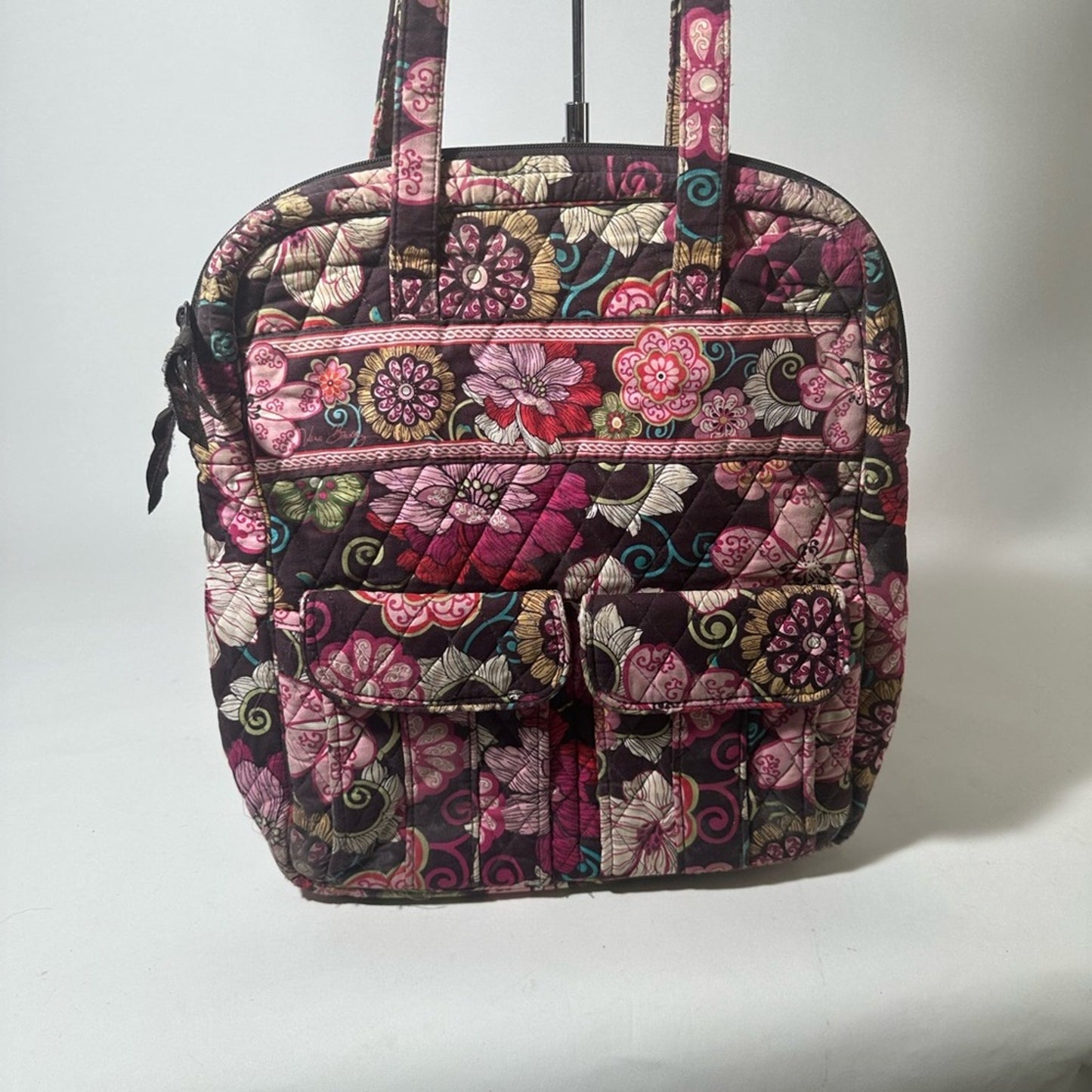 Vera Bradley Pink and Black Quilted Shoulder Bag with Floral Motif