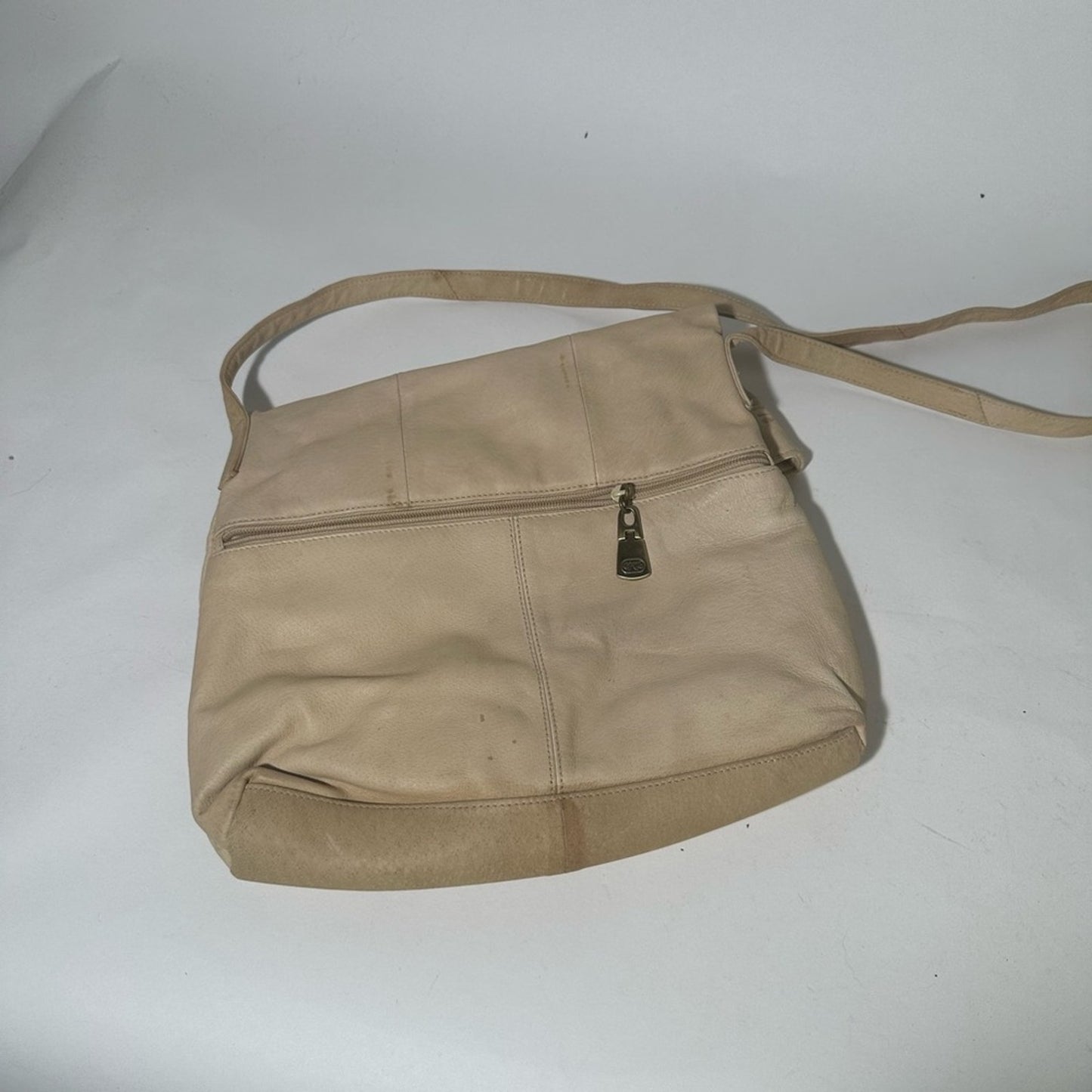 Cream Crossbody Bag with Suede Texture and Tassel