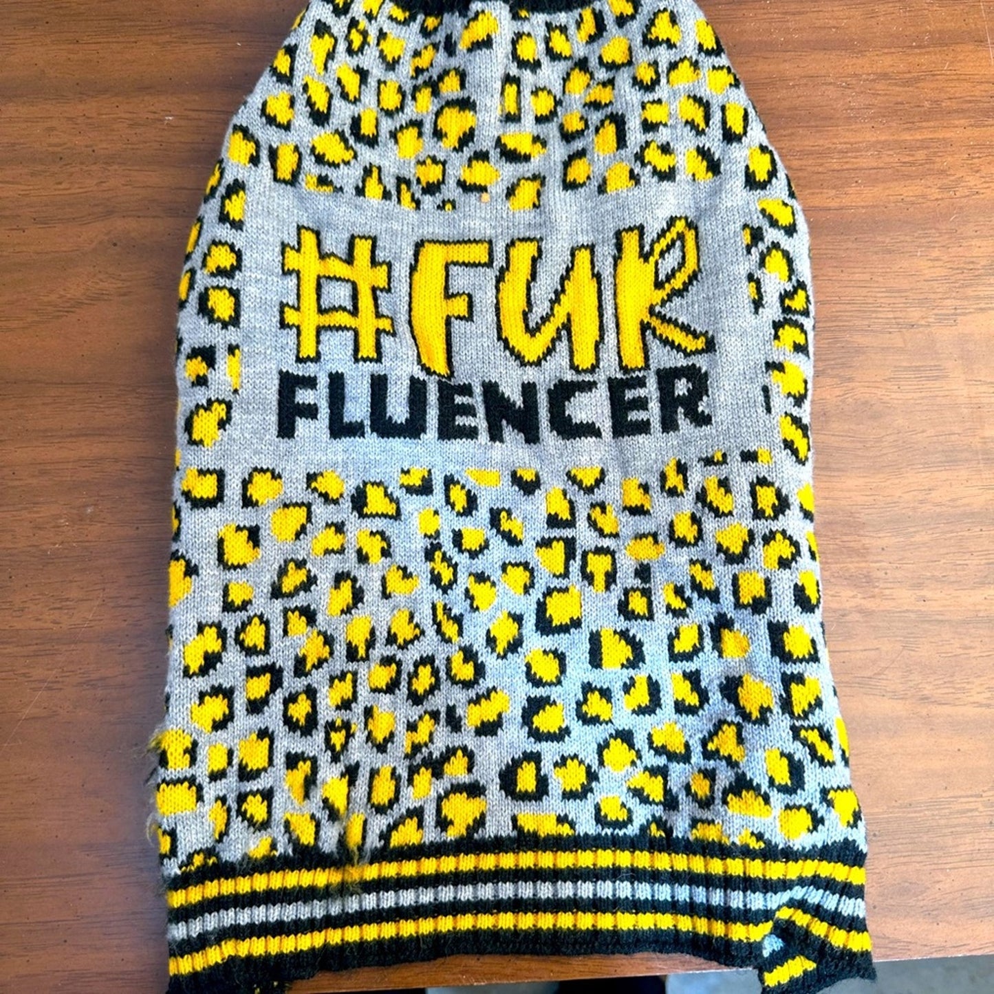 Yellow and Black Leopard Print Knit Dog Sweater
