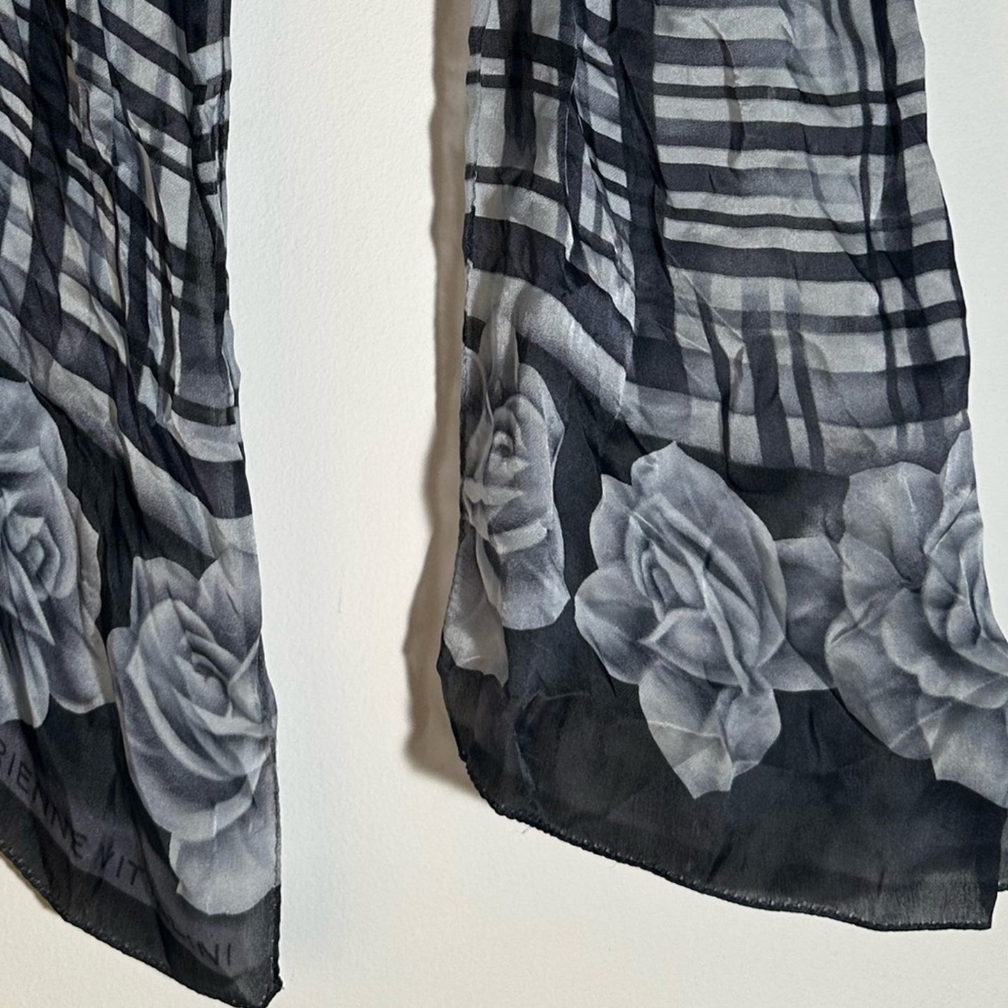 Adrienne Vittadini Black and Gray Rose Scarf