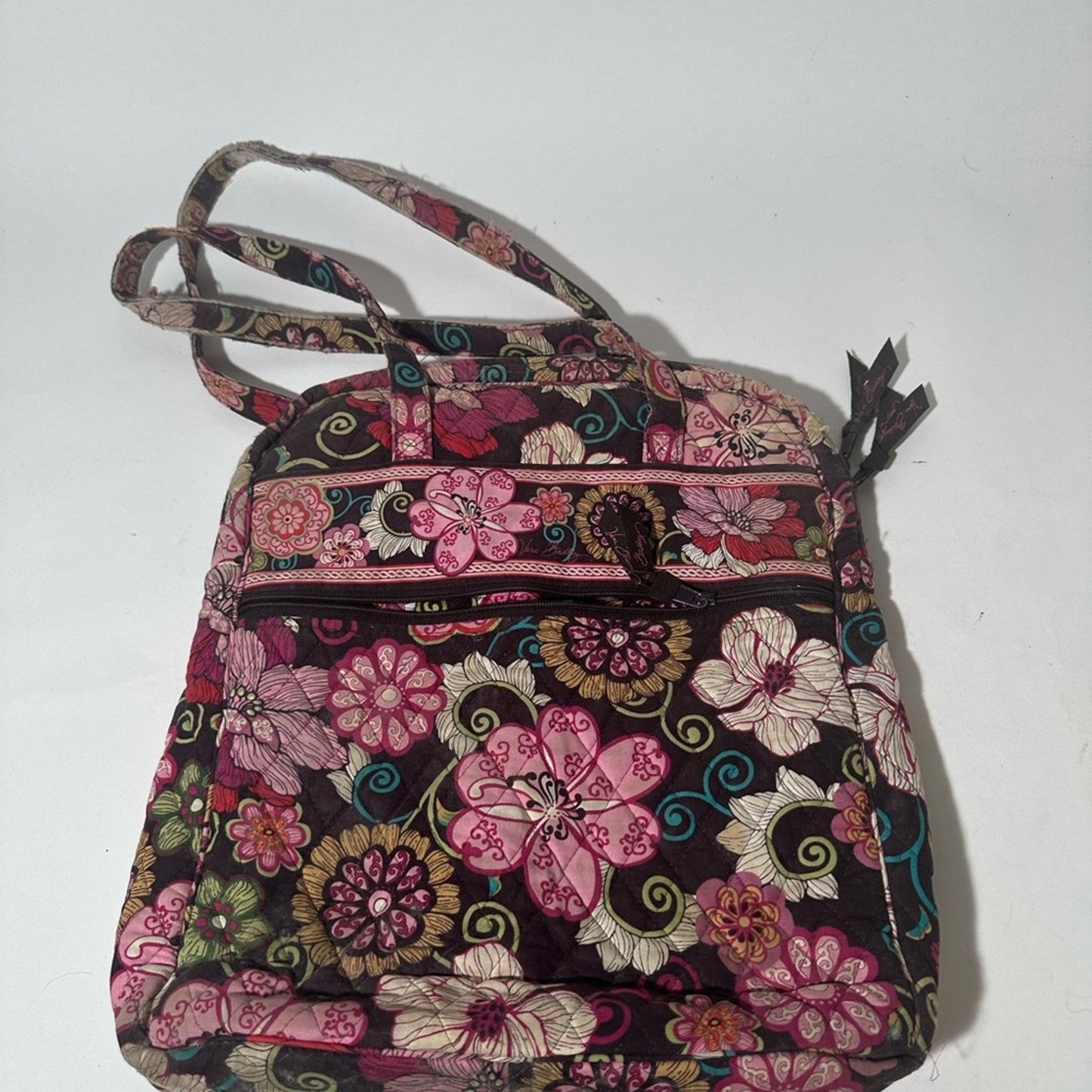 Vera Bradley Pink and Black Quilted Shoulder Bag with Floral Motif