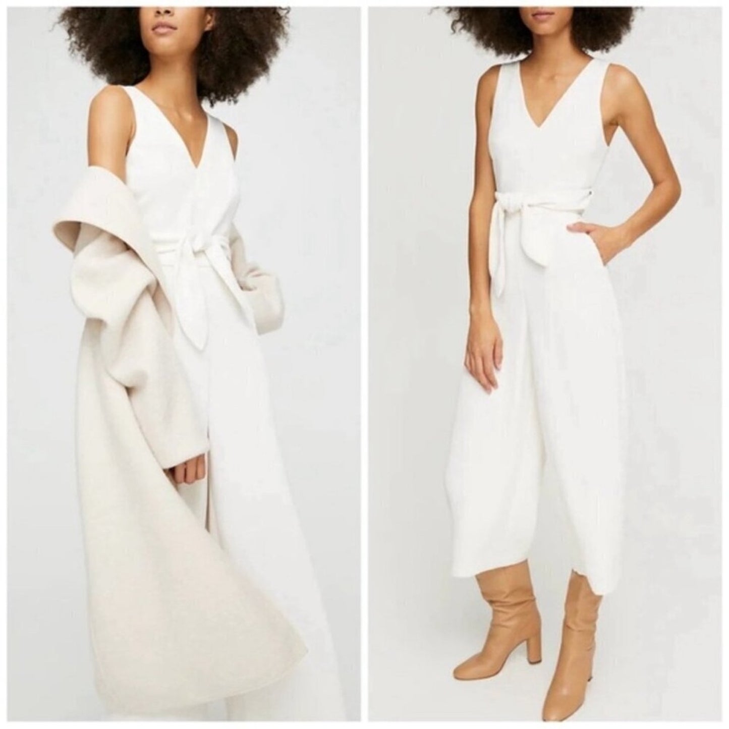 Aritzia Wilfred Cream Wide Leg Jumpsuit