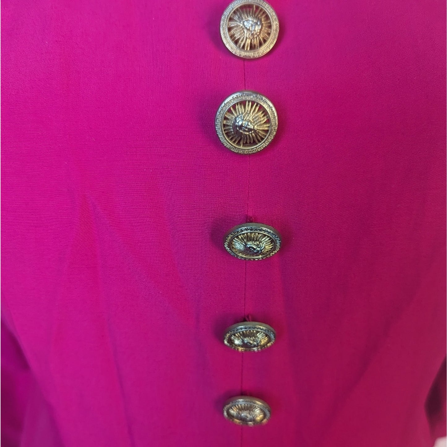 Vintage Hot Pink Puff Sleeve Dress - Medium