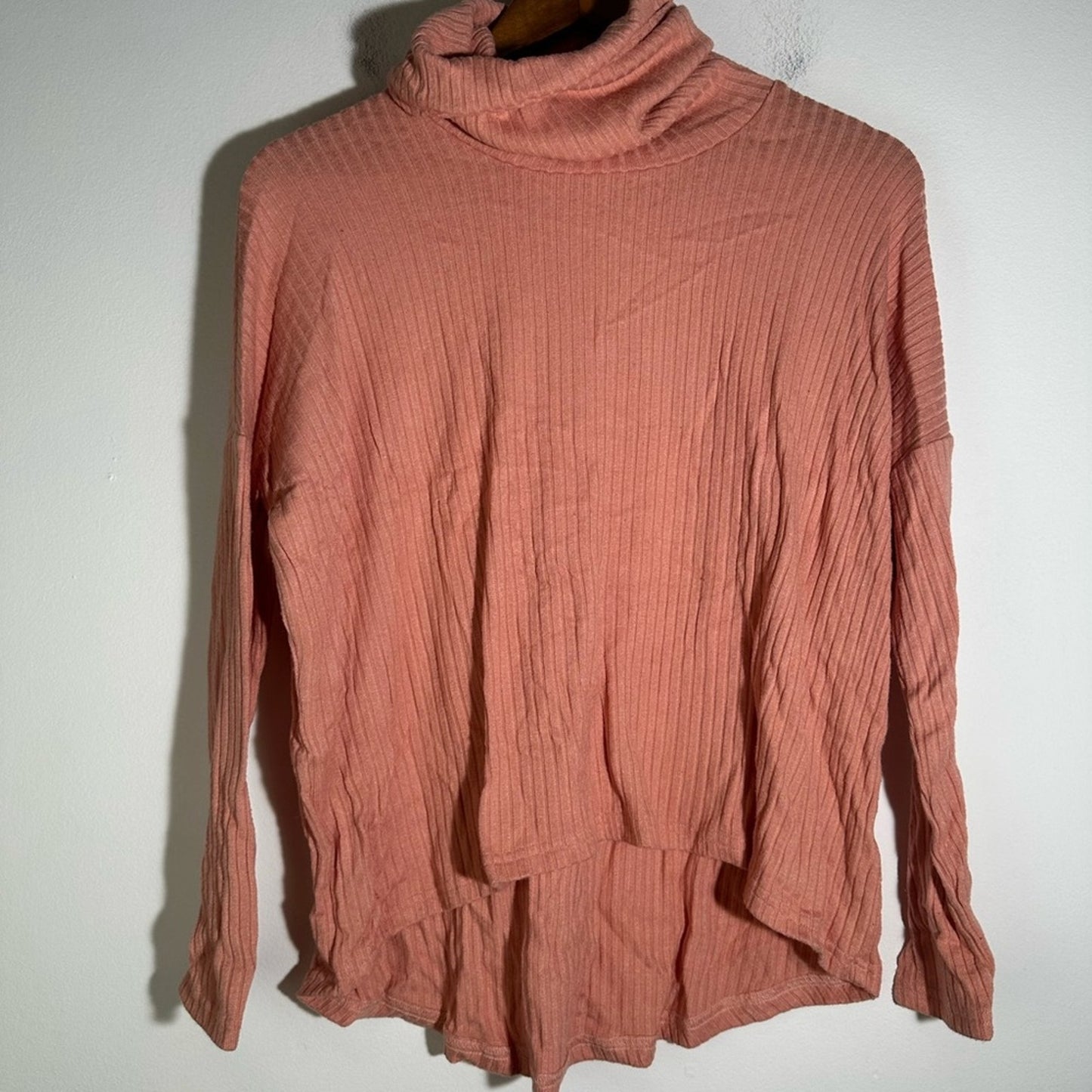 Cozy Ribbed Turtleneck Sweater in Coral