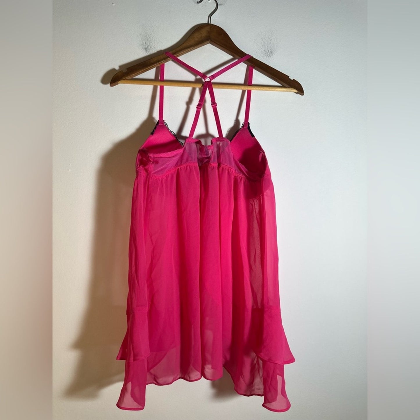 Pink Lace Trim Babydoll Lingerie