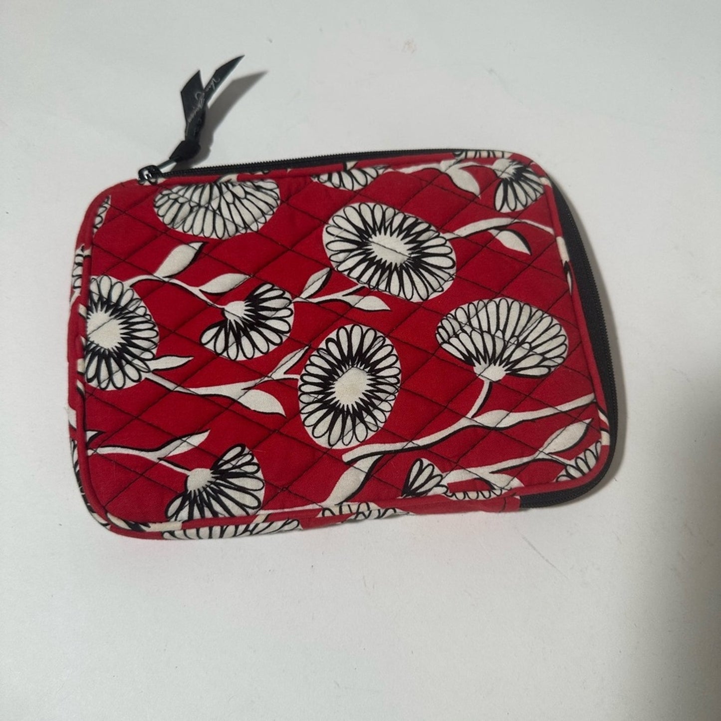 Vera Bradley Chic Houndstooth Pouch with Red Floral Accent