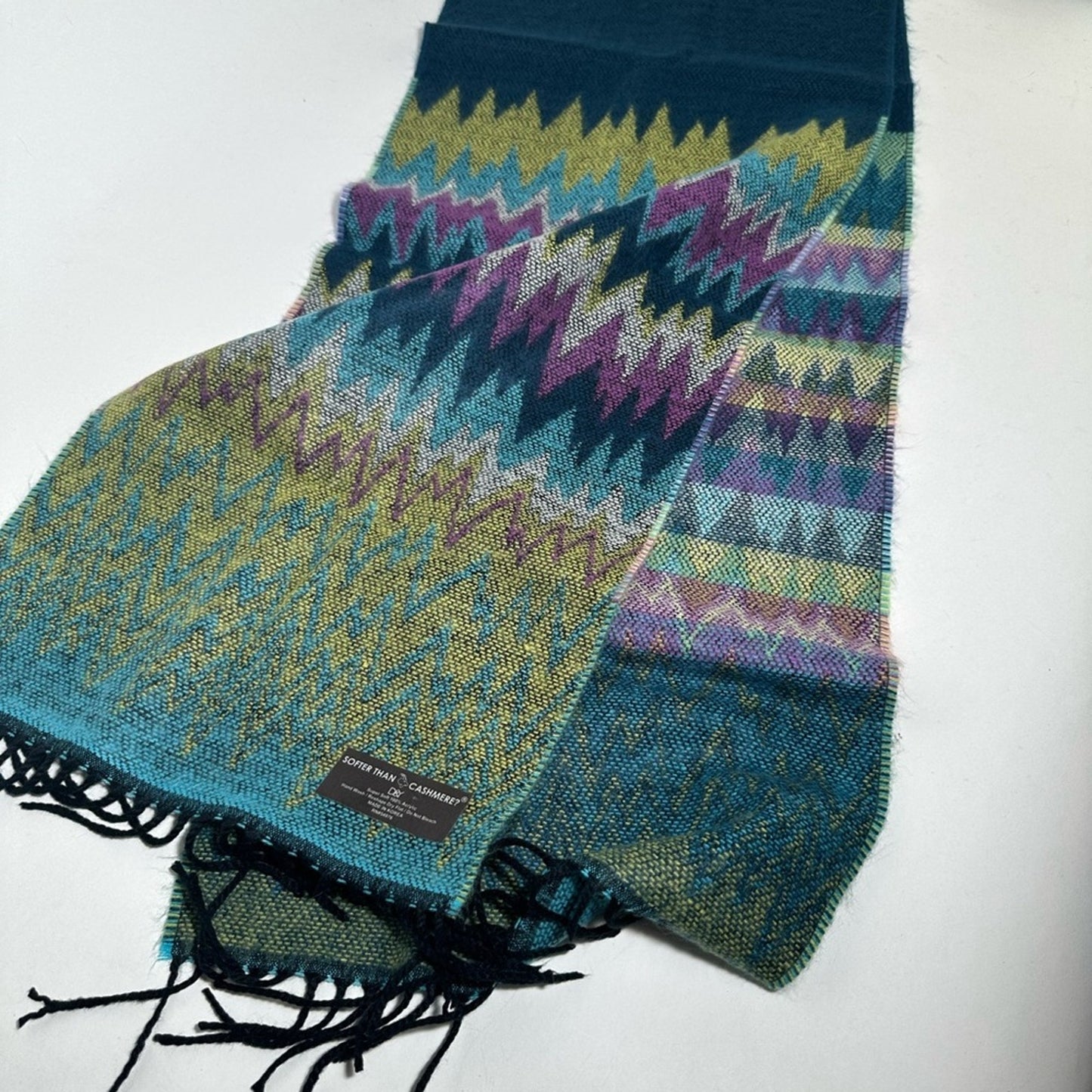 Teal and Yellow Patterned Scarf