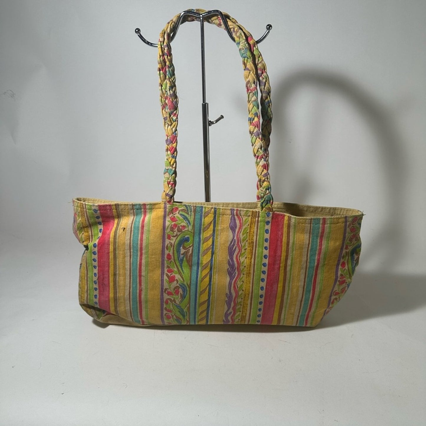 Kate McRostie Butterfly Tan and Pink Floral Tote Bag with Dual Handles