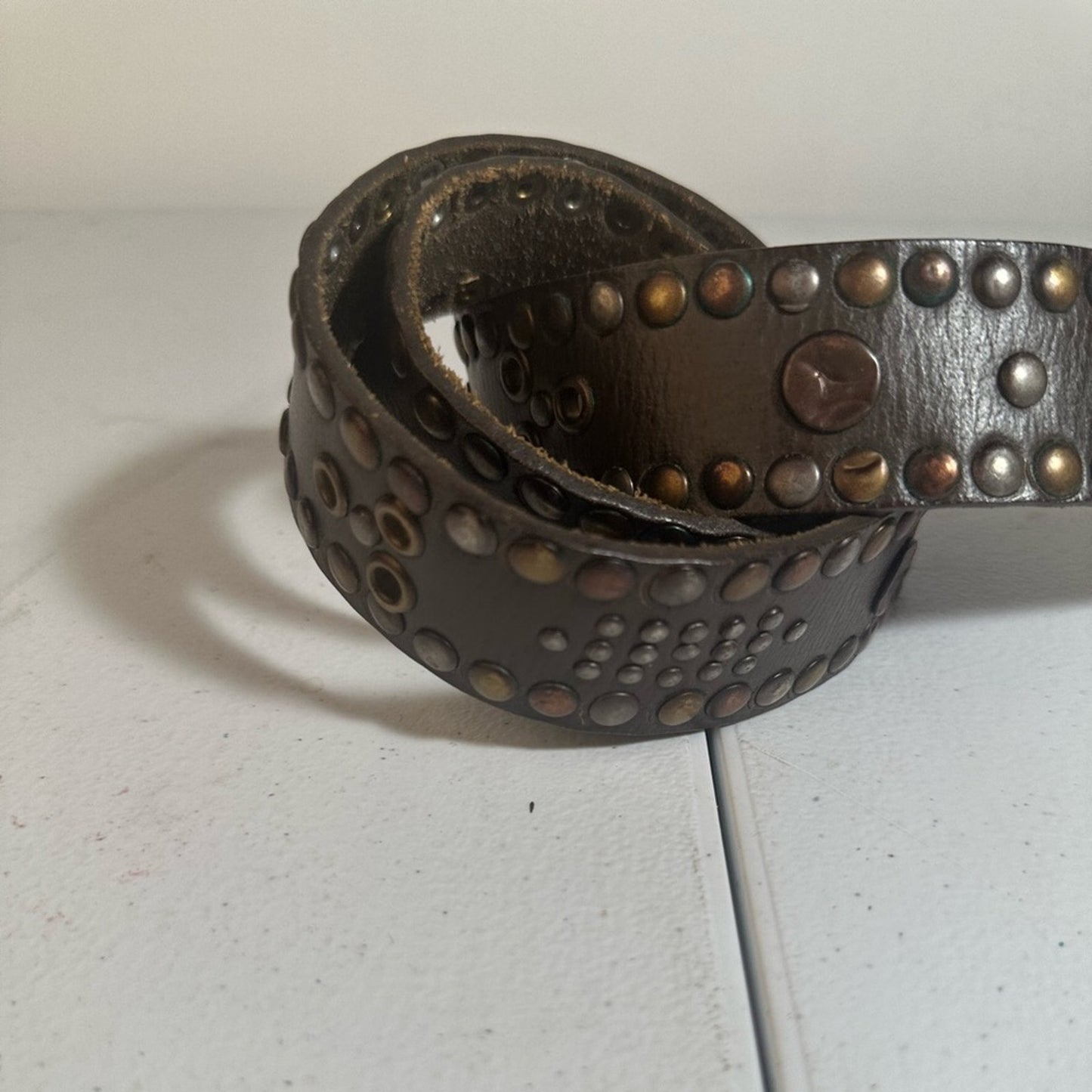 Studded Brown Leather Belt