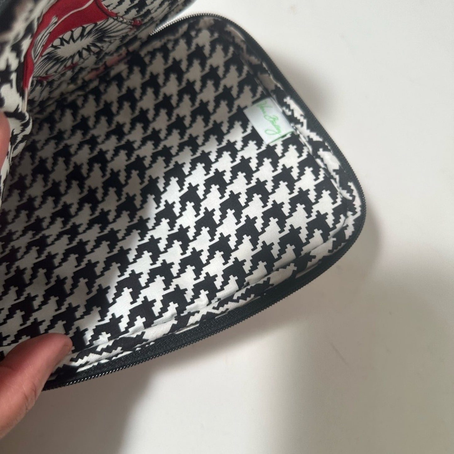 Vera Bradley Chic Houndstooth Pouch with Red Floral Accent