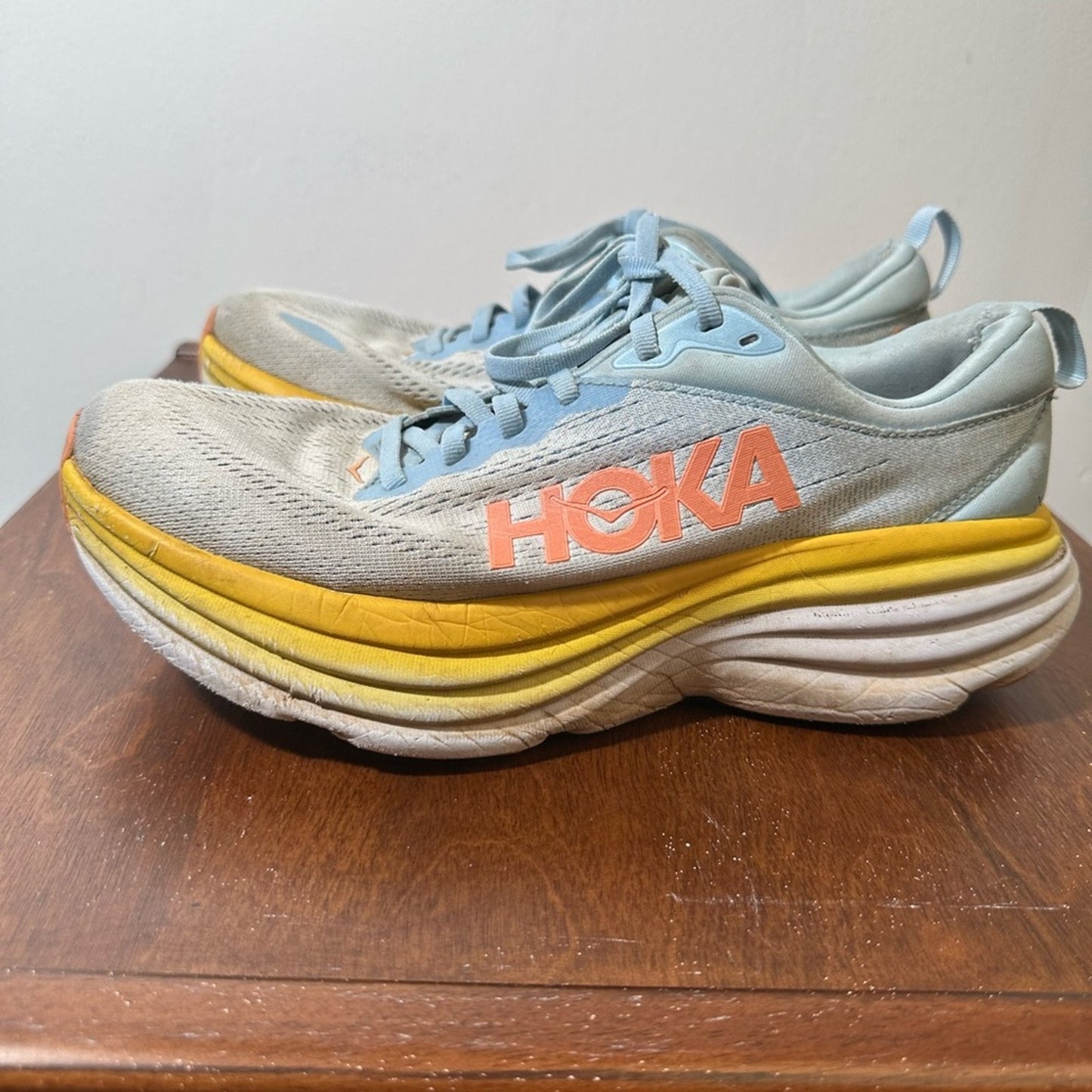 Hoka One One Shoes in Light Blue and Yellow