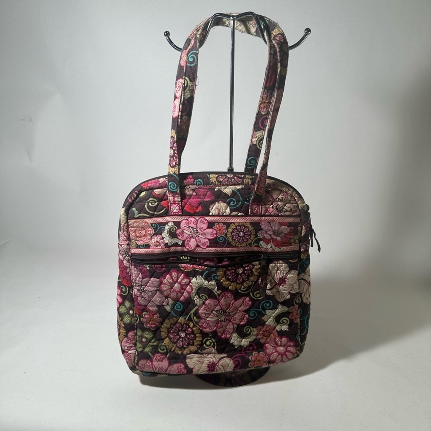 Vera Bradley Pink and Black Quilted Shoulder Bag with Floral Motif