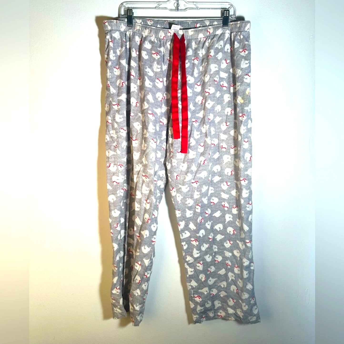 Gray Pajama Pants with Red Drawstring