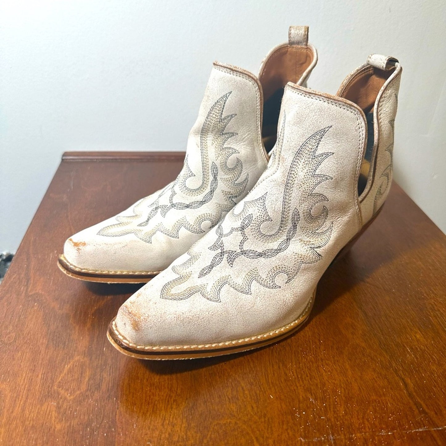 Cream Leather Hold A Grudge Ankle Booties