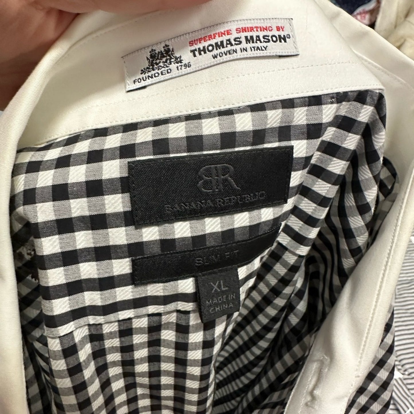 Banana Republic Men's Black and White Checkered Shirt