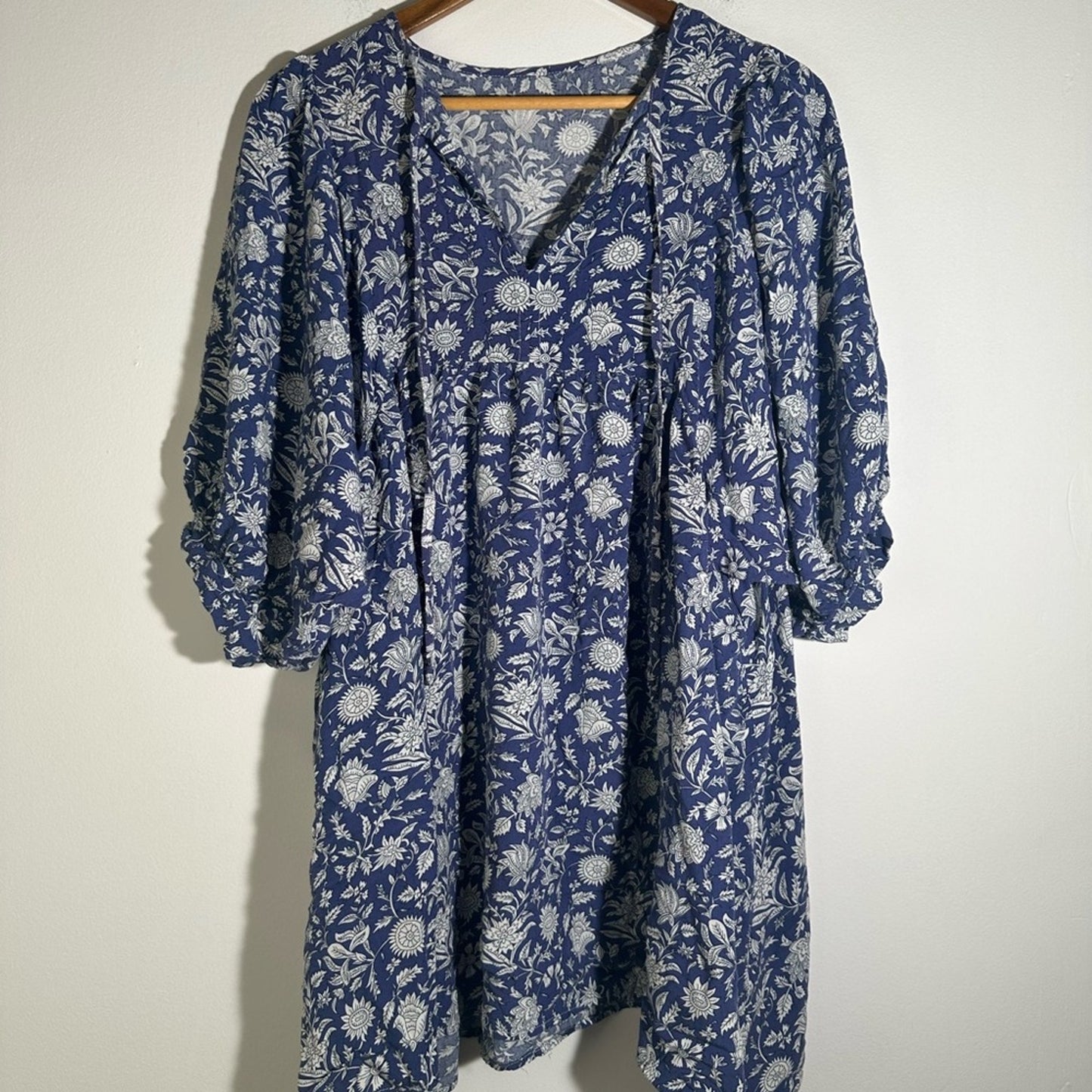 Floral Blue and White Rayon Dress