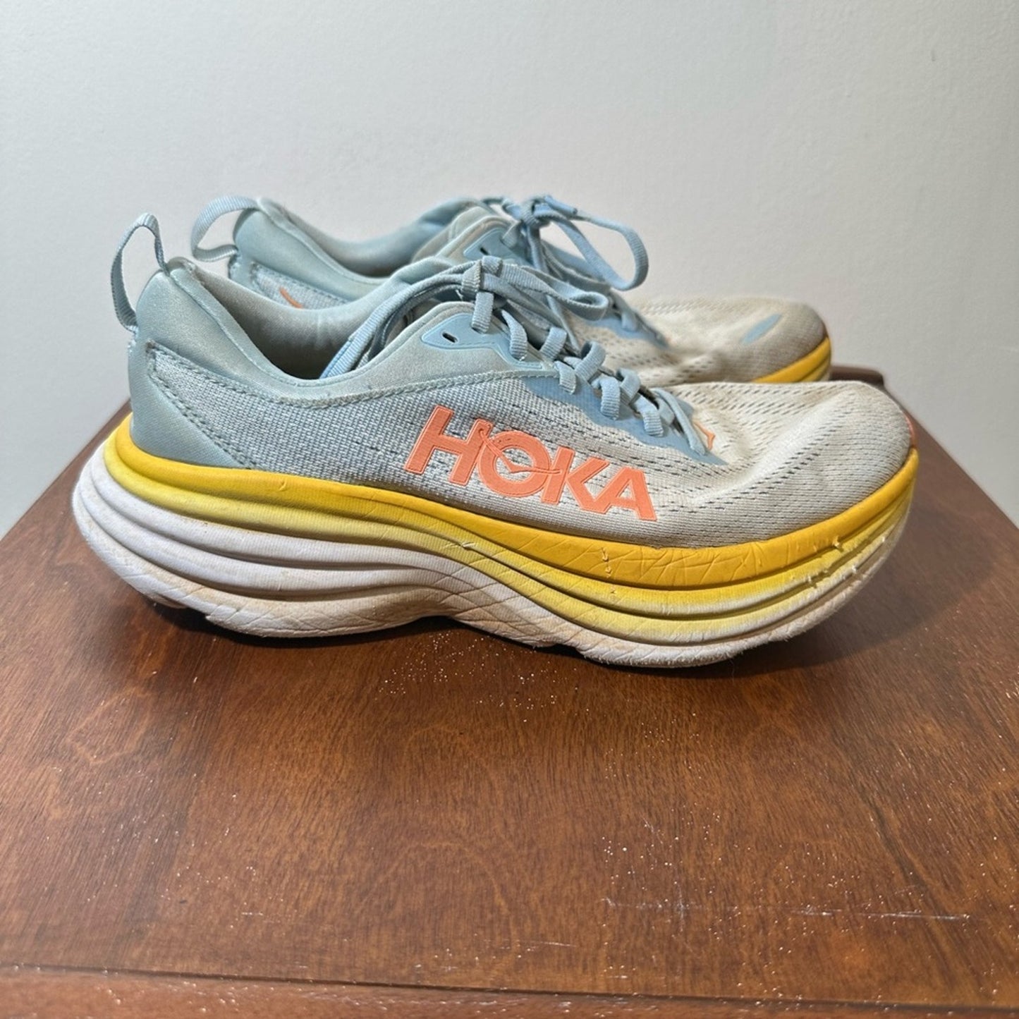 Hoka One One Shoes in Light Blue and Yellow